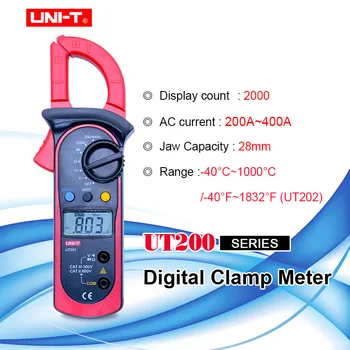 ENOTA UT200 LCD Digitalni ročni Objemka Multimeter Ozadja Ohm DMM DC AC AC Voltmeter Ampermeter