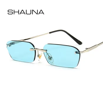 SHAUNA Moda Rimless sončna Očala Trending Jasno Rdeče Modro Rumeno Moških Pravokotnik Odtenki UV400