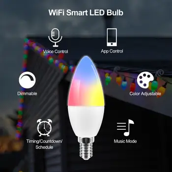 Tuya Wifi Smart LED Sijalka RGB+W+C LED Sveča Žarnica E14 možnost zatemnitve Svetlobe Daljinski upravljalnik Delo z Alexa googlova Domača stran Pomočnik