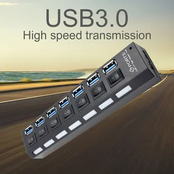 USB 3.0 Hub USB 3.0 Multi USB Razdelilnik Hab 4/7 Vrata Več Expander Uporabo Napajalnika USB3 Središče s Stikalom za PC