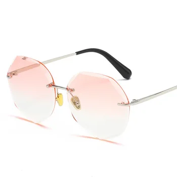 Nova Sončna Očala, Neto Rdeče Cut Rimless Sončna Očala Poligonske Osebnost Gradient Sončna Očala Moda Divje Sončna Očala Preprosto High-End