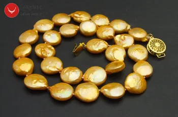 Qingmos Trendy Naravnih Biserna Ogrlica za Ženske z 12-13mm Kovanec Oranžna Sladkovodnih Biserov Chokers Ogrlica Nakit 17