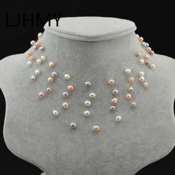 LJHMY Multi-layer Naravni Biser Poročna Ogrlica Stranka Chokers Ogrlice Trendy Sklop Pearl Collares De Moda 2019