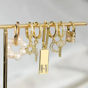 Elegantno Metulj Cirkon Hoop Uhani Za Ženske 14k Zlato Prevlečeno Cooper Ključ za Zaklepanje Strele Obliko Uhani Nakit Darila