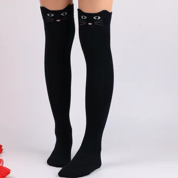 Znak Mačka Tiskanja Lolita knee visoke nogavice ženske overknee moda kolena, nogavice nogavice, pletene bombažne nogavice dekle šoli