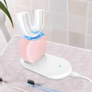Električna zobna ščetka U Tip V-bela 360 Inteligentni Samodejni Sonic USB Polnilne Ustno Zob Silikonski čopič glavo zobno pasto