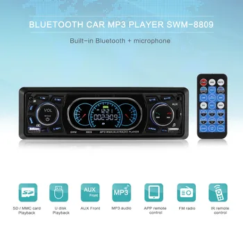 Bluetooth 1-Din Avto Stereo Audio in-Dash MP3 Radio Predvajalnik Podpira USB/TF/AUX/FM Sprejemnik z Brezžičnim Daljinskim upravljalnikom 8809