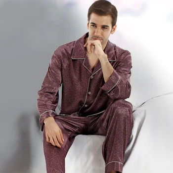 Moške Svileno Pižamo Nastavite Dolg Rokav Pyjama Saten Doma Obleko za Moške Poletne Sleepwear Dropshipping