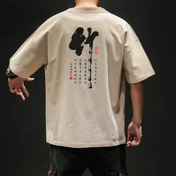 Kitajski Slog Poletje Majica s kratkimi rokavi Moški Bombaža, Kratek Rokav T-shirt Pismo Tiskanje Priložnostne Tee Shirt Homme