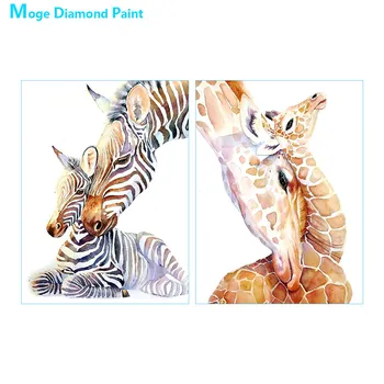 Živali Mati in Otrok Diamond Slikarstvo, Žirafa, Zebra Krog Polni Sveder Risanka Nouveaute DIY Mozaik Vezenje 5D Navzkrižno Šiv