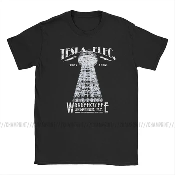 Tesla Stolp Wardenclyffe Preperele Odbor T-Majice za Moške Nikola Tesla Električne Energije Geek T Shirt Nerd Letnik Tee Majica