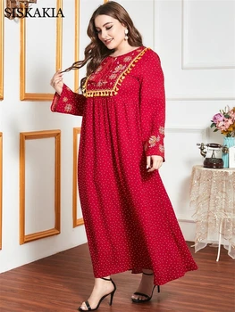 Indie Folk Tassel Vezenino Pika Dolgo Obleko za Womnen Rdeče Jeseni Leta 2020 Poln Rokav arabski Muslimani Turčija Oblačila 4XL Nova
