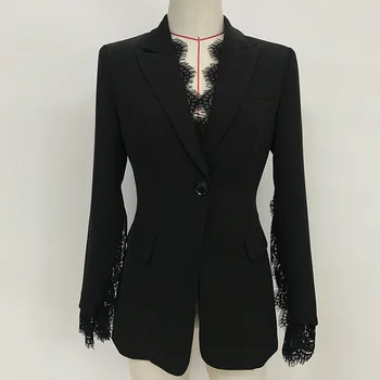 Moda Plašč Cape Jopič Ženske Plašč Šivanje Čipke Split Dolg Rokav Priložnostne Obleko Jakna Elegantna Bela Črna Ženski Blazer