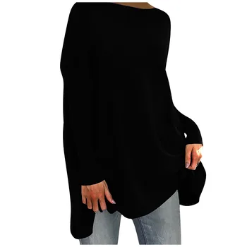 Womens Vrhovi In Bluze Trdnih Temeljnih Priložnostne Ohlapen Pulover z Dolgimi Rokavi Črne Plus Velikost 5xl Velikosti Svoboden Bluzo oversize
