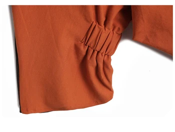 [EAM] Žensk Oranžna Nezakonitih Naguban Velike Velikosti T-shirt Nov Krog Vratu Dolg Rokav Moda Plima Pomlad Jesen 2021 1DA144
