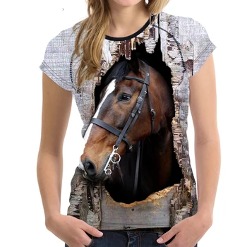 Noisydesigns 3D Nori Konj Ženske T Shirt Poletje Priložnostne Ženski Kratek Rokav Vrh Tees Živali Tiskanje Ženske 2019 t-shirt Brezplačno
