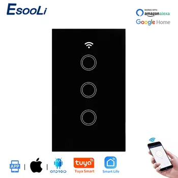 EsooLi NAS Standard Tuya APP Nadzor Wifi Smart Avtomatizacije Steno Touch Stikalo za Brezžični Steklena Plošča 3 Banda 1 Način požarov Line