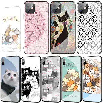 Srčkan smešno Kup Mačk umetnosti mačka, Kaljeno Steklo Kritje za iPhone 11 Pro XR X XS Max 7 8 6 6s Plus 5S SE 2020 Primeru Telefon