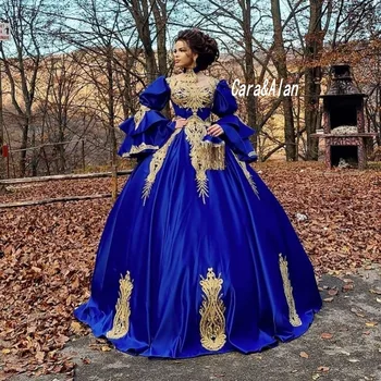 Tradicionalni Kraljevsko Modra Večerne Obleke Dolgo Sleeevs Ljubica Žogo Obleke Prom Stranka Obleko Nositi Vestidos De La Celebridad