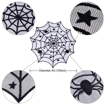 Ourwarm Halloween Party Črne Čipke Spiderweb Namizni prt 100cm Tabela Zajema Oknu Visi Grozo Halloween Dekoracijo