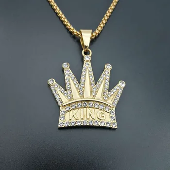 Hip hop polno cirkon kralj obliko obesek ogrlice bling bling 60 cm 24 v kubanski povezavo verige hiphop ogrlica modni nakit darilo