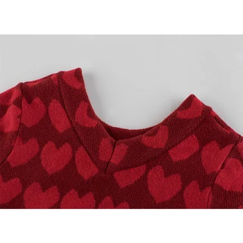 Mudkingdom Dekleta Obleke 2020 Padec Moda Dolg Rokav Otroci Oblačila Srce Ljubezni, Tiskanje Plesti Toplo Obleko Pulover