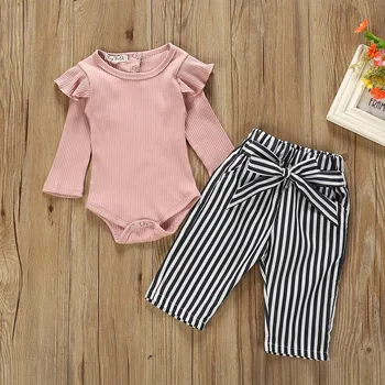 Baby dekle novorojenčka oblačil roza komplet dojencek Dekliška Obleke Obleke Romper Bodysuit+Trak Dolge Hlače Nastavite bambino abbigliamento t5