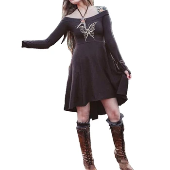 Srednjeveški Cosplay Kostumi za Ženske Gotike Dress Vintage Metulj brez naramnic Dolg Rokav noč Čarovnic v Srednjem Veku Obleke