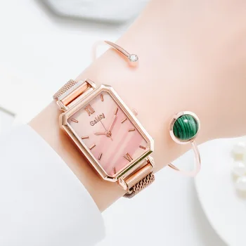 Ženske Kvadratnih Watch Luksuzni Ženske Quartz Magnet Sponke Gradient Barvno Zapestnico Ure Relogio Feminino Za Darilo Ure Nastavite Reloj