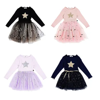 2020 HP blagovne Znamke Nove Jesensko Zimske Otroci Obleko za Dekleta Lepe Zvezde Čipke Dolg Rokav Tutu Princesa Obleke Baby Otrok Modno Oblači