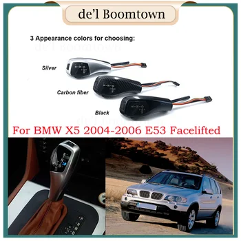 Ogljikovih Vlaken Črna Srebrna LED Prestavna Ročica Menjalnika Vzvod Za BMW X5 2004-2006 E53 Facelifted Samodejno Dodatki