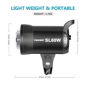 Neewer SL-60 W LED Video Luč Bela 5600K Različico,60 W ro s koncesijo, 95+,TLCI 90+ z Daljinskim upravljalnikom + Reflektor+Osvetlitev Bowens Gori
