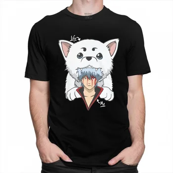 Kawaii Gintama Gintoki Sakata T Shirt za Moške Kratke Rokav Sadaharu T-shirt Graphic T-shirt Bombaž Anime Manga Tee Vrhovi Merch