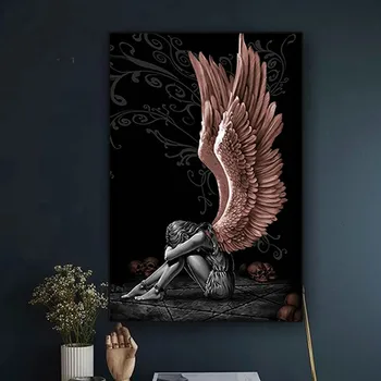 Angeli In Demoni, Platno Slikarstvo Siv Znak krila Lobanja, Plakatov in Fotografij Cuadros Stenskih slikah, za Dnevna Soba dekor