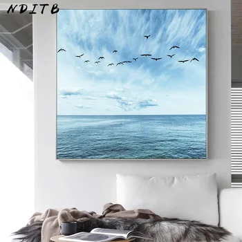 Modro Nebo, Morje, Ocean Sliko Wall Art Skandinavskih Plakat Nordijska Tiskanja Minimalističen Seascape Platno Slikarstvo Sodobno Dekoracijo Doma