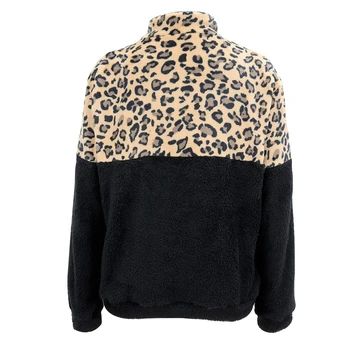 CHAMSGEND Leopard Majica Mozaik Teddy Polar Zbežati Ženske Žepi Toplo Zimo Priložnostne Zadrgo Puloverju s Kapuco 1011