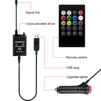 4pcs 12V Avto Notranje Svetlobe, RGB LED Trakovi Glasovni Nadzor /Daljinski upravljalnik USB Vzdušje Luči Barvita Dekoracija Avtomobila