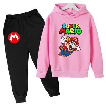 New Mario Otroci 2-kos Hlače+Hoodies Fantje Dekleta Runo Baby Toddler Sweatshirts Otroci Priložnostne Plašč Dolg rokav risanka bo ustrezala