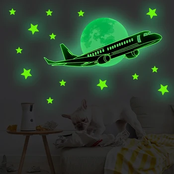 Tofok Svetlobna Letalo Zvezde Fluorescentna Stenske Nalepke Za Spalnico Žareti V Temno Risanka DIY Ozadje Plakat Doma Dekoracijo