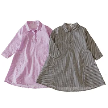 2021 Pomlad Dekleta Obleko Čistega Bombaža Baby Dekleta Z Dolgimi Rokavi Stripes Oblačenja Otroci Prosti Čas Obleko Najstniških Otrok Midi Obleko, #8534