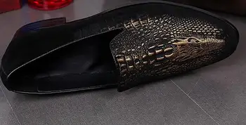 NOVO luksuzno slog moških ročno Krokodil reliefi Usnjeni čevlji Britanski stil stranke in poroka priložnostne loafers