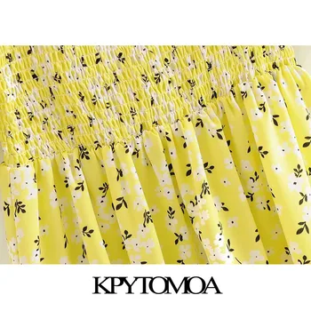 KPYTOMOA Ženske 2020 Elegantna Moda Cvjetnim Tiskanja Naguban Mini Obleka Letnik Puff Rokavi Elastični Pas Ženske Obleke Vestidos