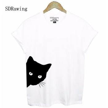 Smešno Mačka natisnete Stran za Tiskanje Ženske Tshirt Bombaž Priložnostne Smešno Majica s kratkimi rokavi Za Dama Dekle Top Tee Hipster Tumblr