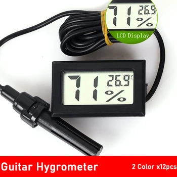 12pcs 2 v 1 Multifunkcijski Digitalni LCD Kitaro, Violino Termometer in Higrometer Vlažnost Meter Merilnik z Žično Senzor Sondo