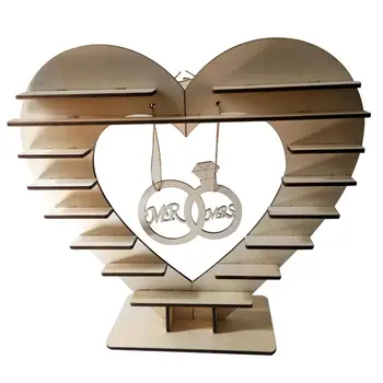 Lesene Mr & Mrs Čokolada Stojalo v obliki Srca Sladkarije, ki Prikazuje Stojalo Odlična Dekoracija za Poroko Sprejem