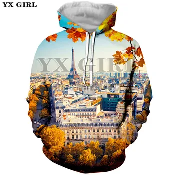YX Dekle Pokrajina Pokrajina Grafični Eifflov Stolp/Egipt Piramida 3d Tiskanih Hoodies Ženske/Moški Priložnostne Hoodie Hooded Majica Unisex