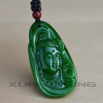 Boginja Obesek Jades Nakit Zelena Nephrite Avalokitesvara Bodhisattva Kwan-Yin zavetnik Ogrlico, Obesek Brezplačna Dostava