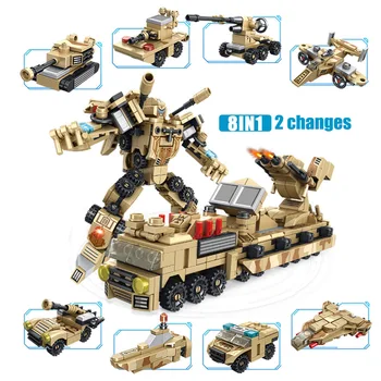 Mesto Mech Tehnično Preoblikovanje Robot Avto Gradnik Vojaške Težko Prikolico Tank Soldier Številke Opeke Igrače Za Otroke