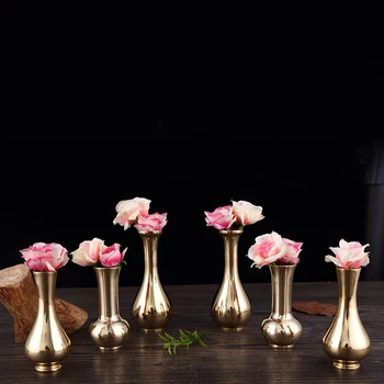 Ustvarjalne čistega bakra majhen cvet vazo dnevna soba dekoracijo doma okraski sodobne preprost cvetlični aranžma posušeno cvetje
