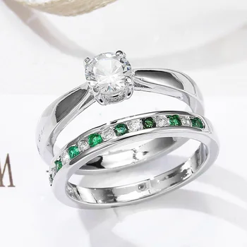 Krasen Zelena CZ Cirkon Kamen 925 Srebro Poročne Poročni Prstani za Ženske Angažiranosti Obljubo Prst Prstan iz Nakit